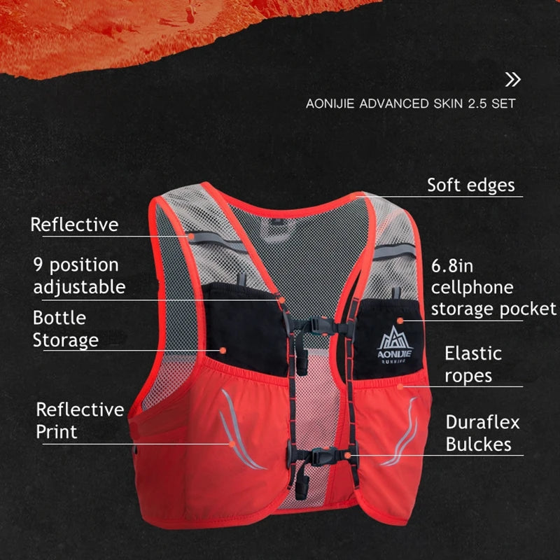 AONIJIE - Mochila com chaleco de hidratação para correr, transpirável, leve, para maratonas, trail running, 2,5 L