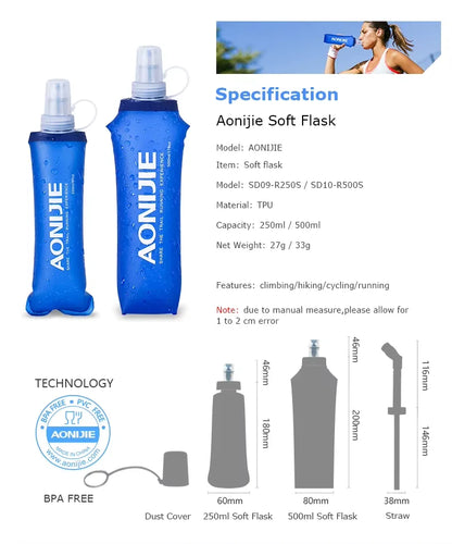 Botella, vaso y accesorio Hidratación Soft Flask Running AONIJIE 250ml 500ml 600ml